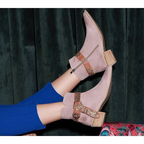 New Antelope Meli Western Pointed Toe Suede Ankle Boots Demi Blush 40 US 9-9.5 - Picture 1 of 5